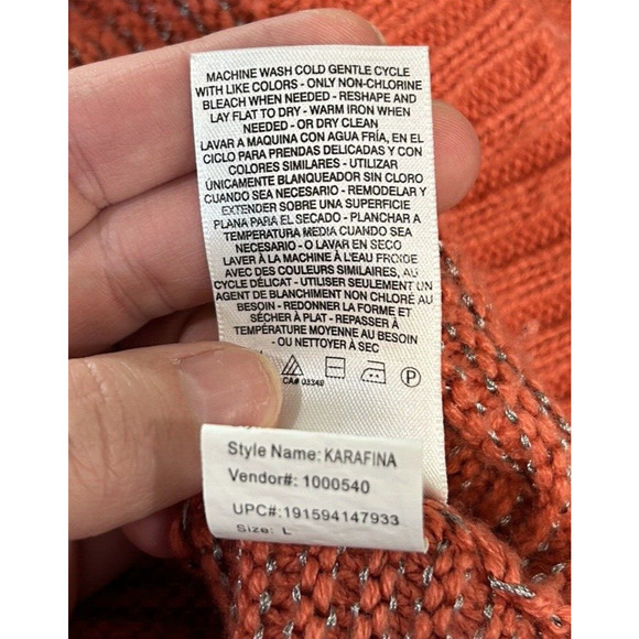 Jessica Simpson Womens Sweater Large 3/4 Sleeve Cold Shoulder Chunky Knit Orange - Picture 4 of 10